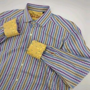Robert‎ Graham Collared Shirt Multi Color Striped Dot Pattern Medium Flip Cuff